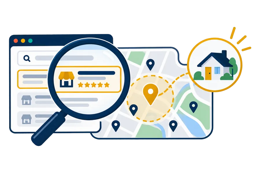 A local business highlighted in Google search results and on the map near a homeowner